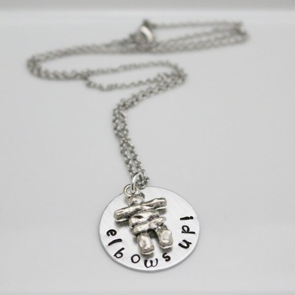 Elbows Up! Inuksuk Hand Stamped Necklace - Handmade & Hypoallergenic - Picture 4 of 12
